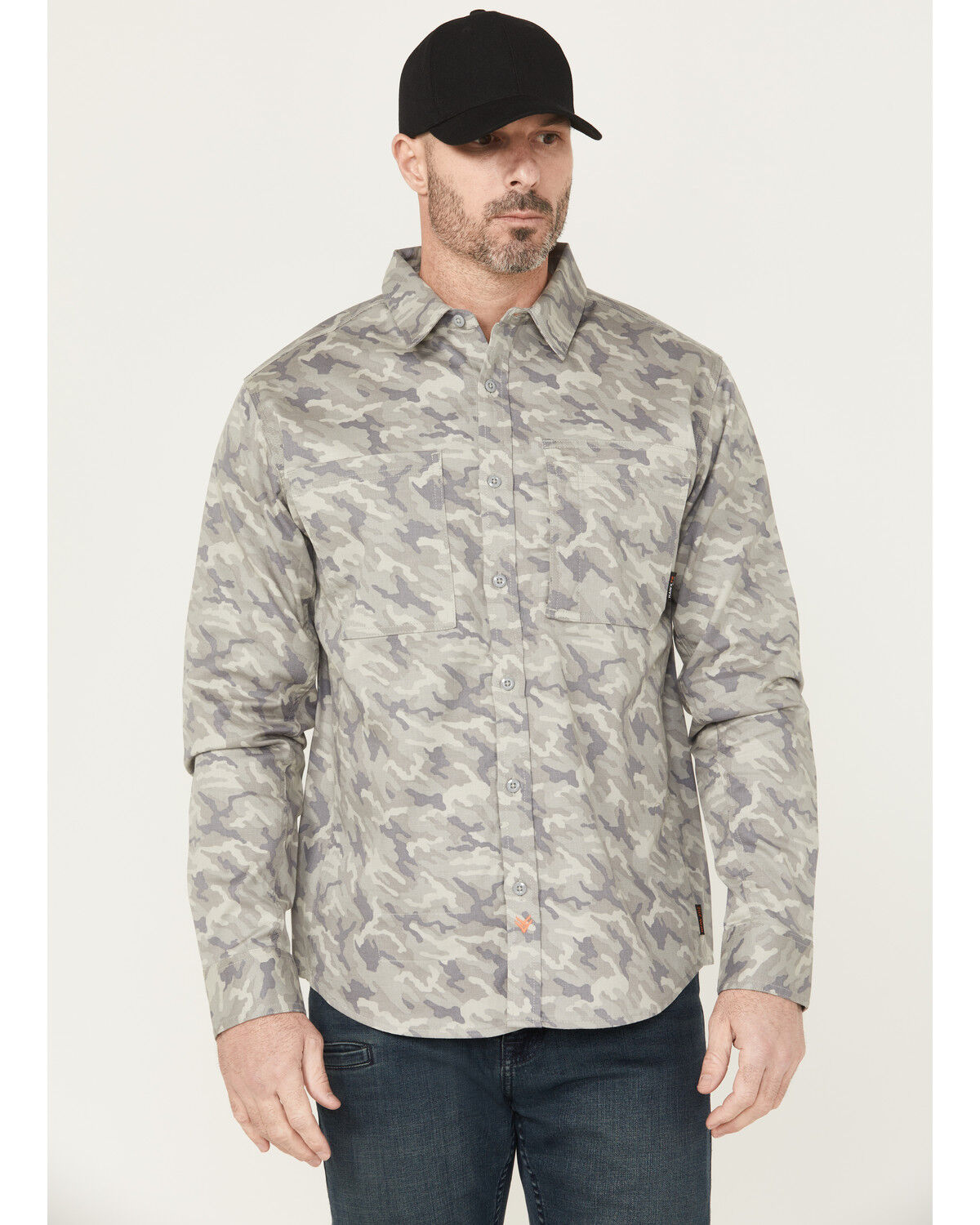 Image #1 - Hawx Men's FR Camo Print Long Sleeve Button-Down Stretch Work Shirt, , hi-res