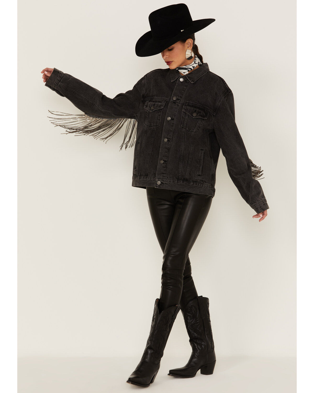 Image #4 - The Andy Jacket by Daniel Diamond: Women's Gray Denim Jacket With Gunmetal Fringe, Charcoal, hi-res