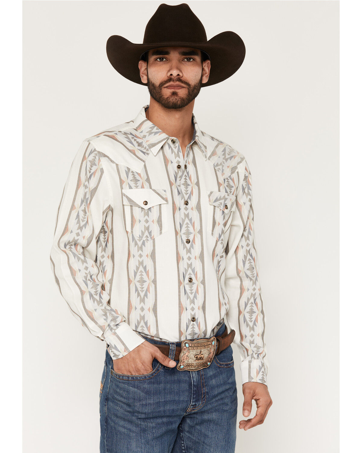 Image #1 - Cody James Men's Cowboy Boogie Southwestern Stripe Print Long Sleeve Snap Western Shirt - Big, Ivory, hi-res