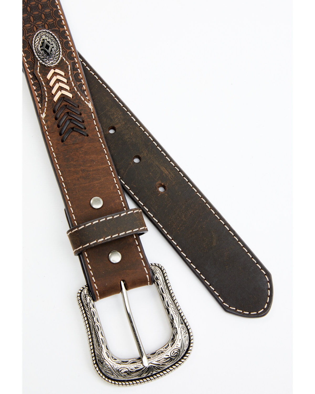 Image #2 - Cody James Men's Southwestern Concho Belt With Lace Detail, Brown, hi-res