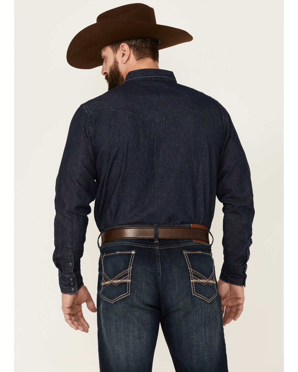 Image #5 - Blue Ranchwear Men's Heavyweight Dark Wash Denim Snap Western Shirt, Dark Blue, hi-res