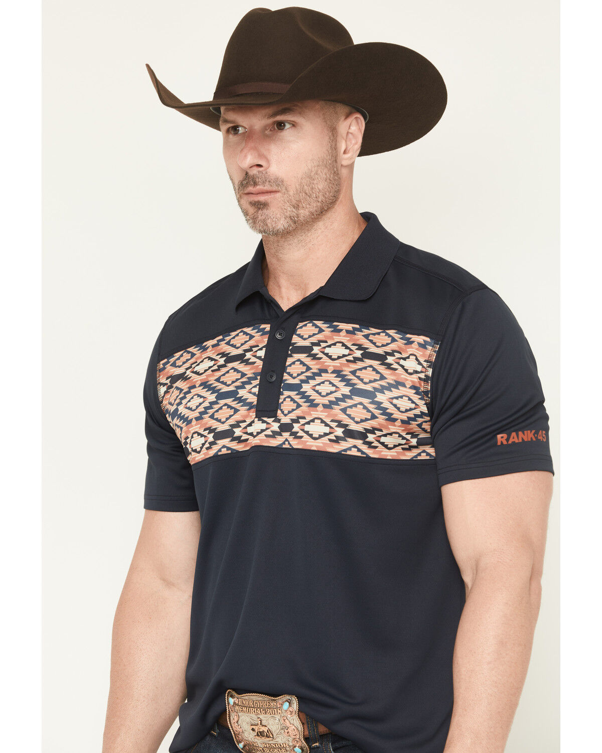 Image #2 - RANK 45&reg; Men's Southwestern Print Border Short Sleeve Button-Down Polo, Navy, hi-res