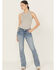 Image #3 - Miss Me Women's Medium Wash Mid Rise 34" Bootcut Stretch Denim Jeans, Medium Wash, hi-res