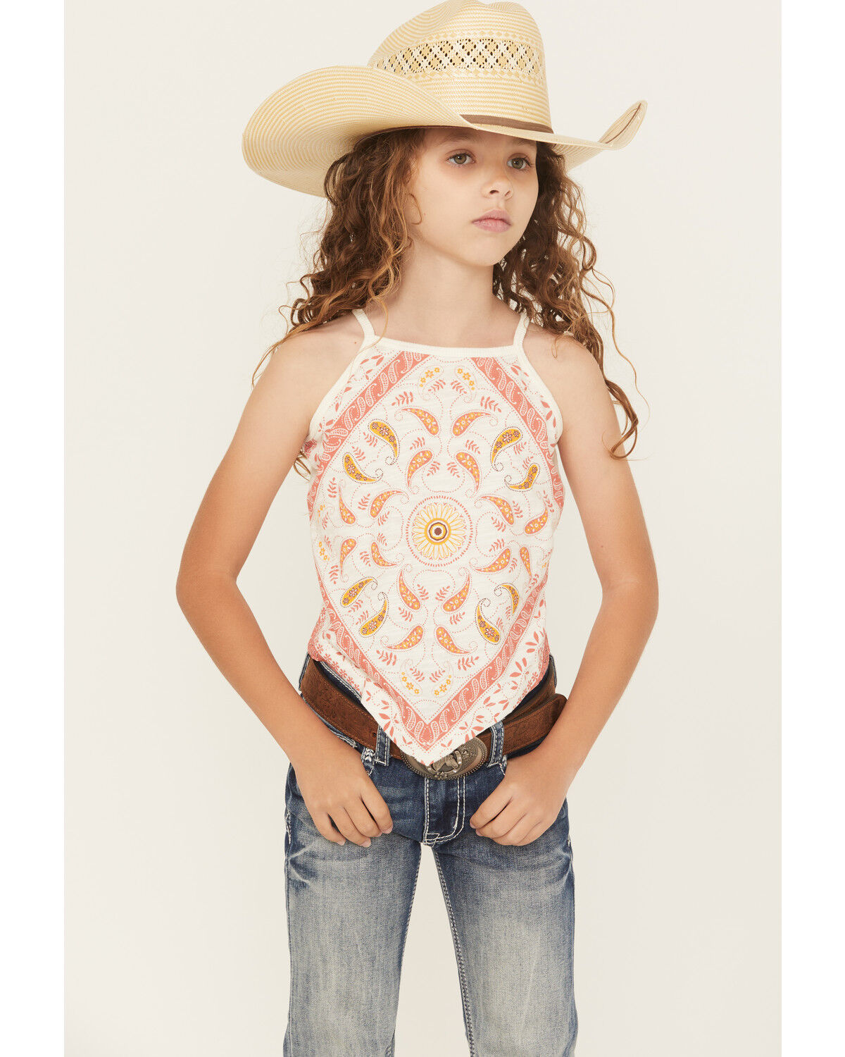 Shyanne Girls' Bandana Print Halter Tank Top, Ivory, hi-res