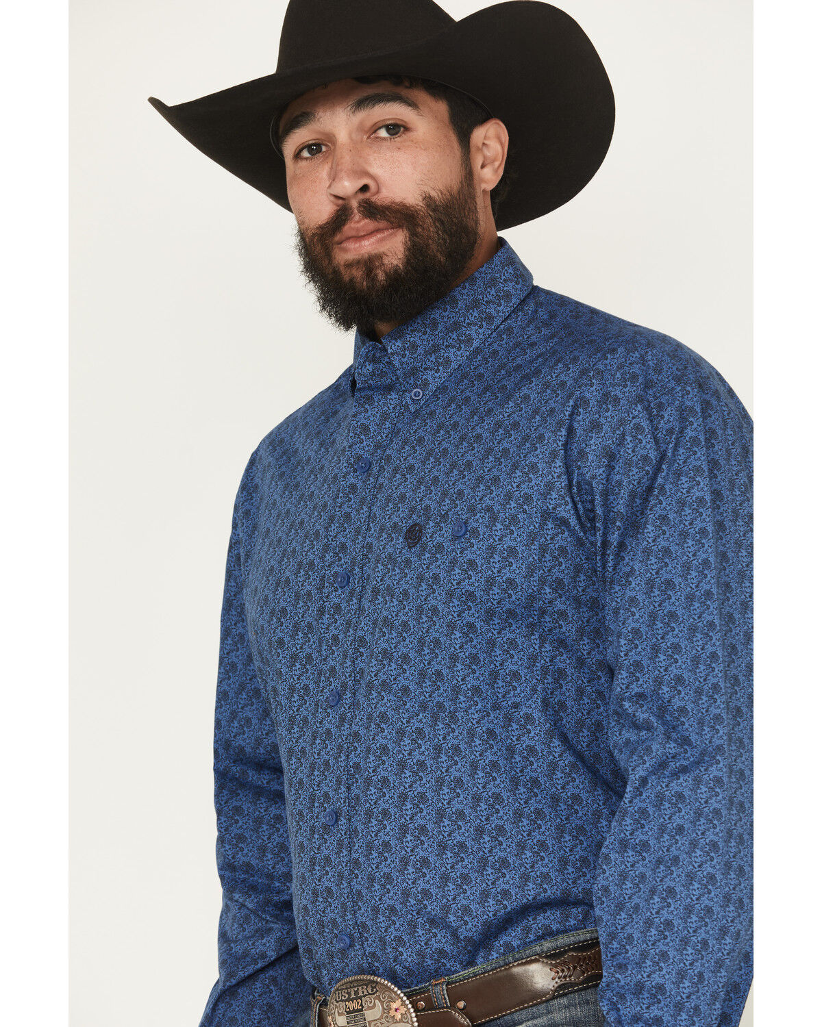 Image #2 - George Strait by Wrangler Men's Floral Print Long Sleeve Button-Down Stretch Western Shirt - Big, Blue, hi-res