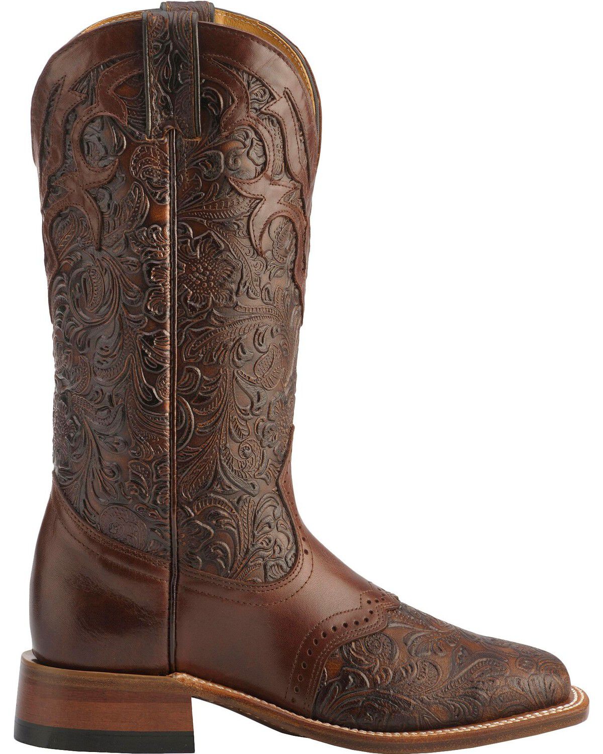Image #2 - Boulet Women's Hand Tooled Ranger Western Boots - Square Toe, Chestnut, hi-res