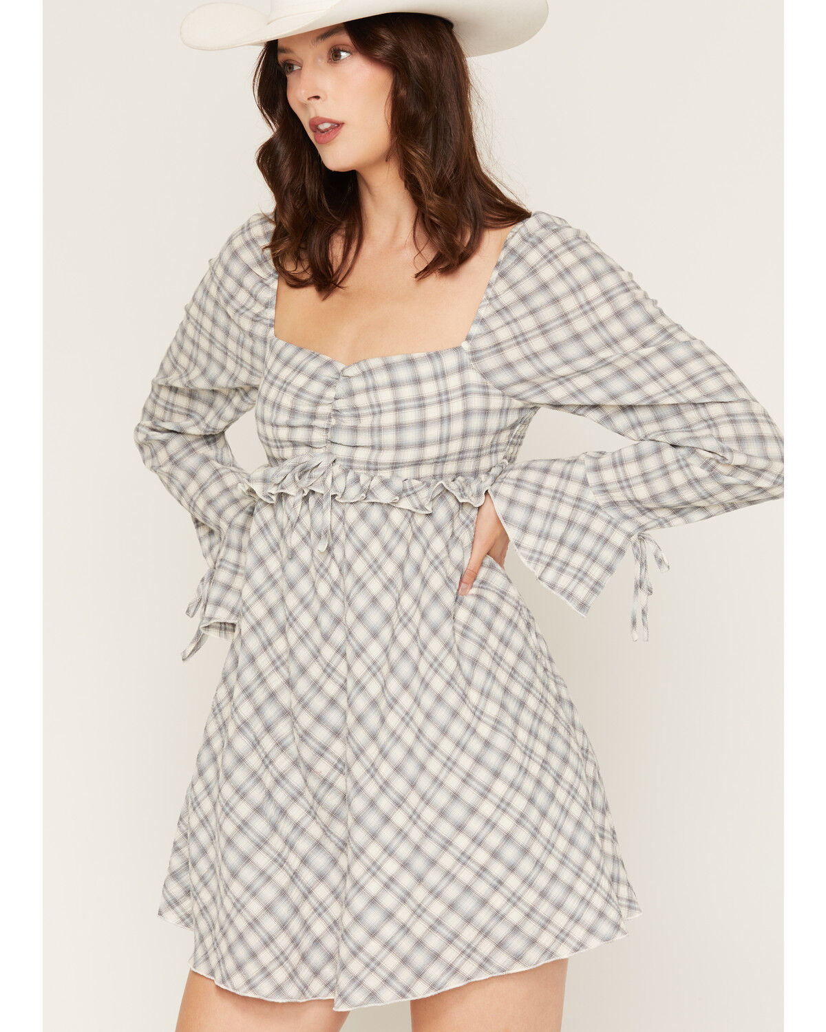 Image #2 - Cleo + Wolf Women's Plaid Print Ruffle Long Sleeve Mini Dress, Blue, hi-res
