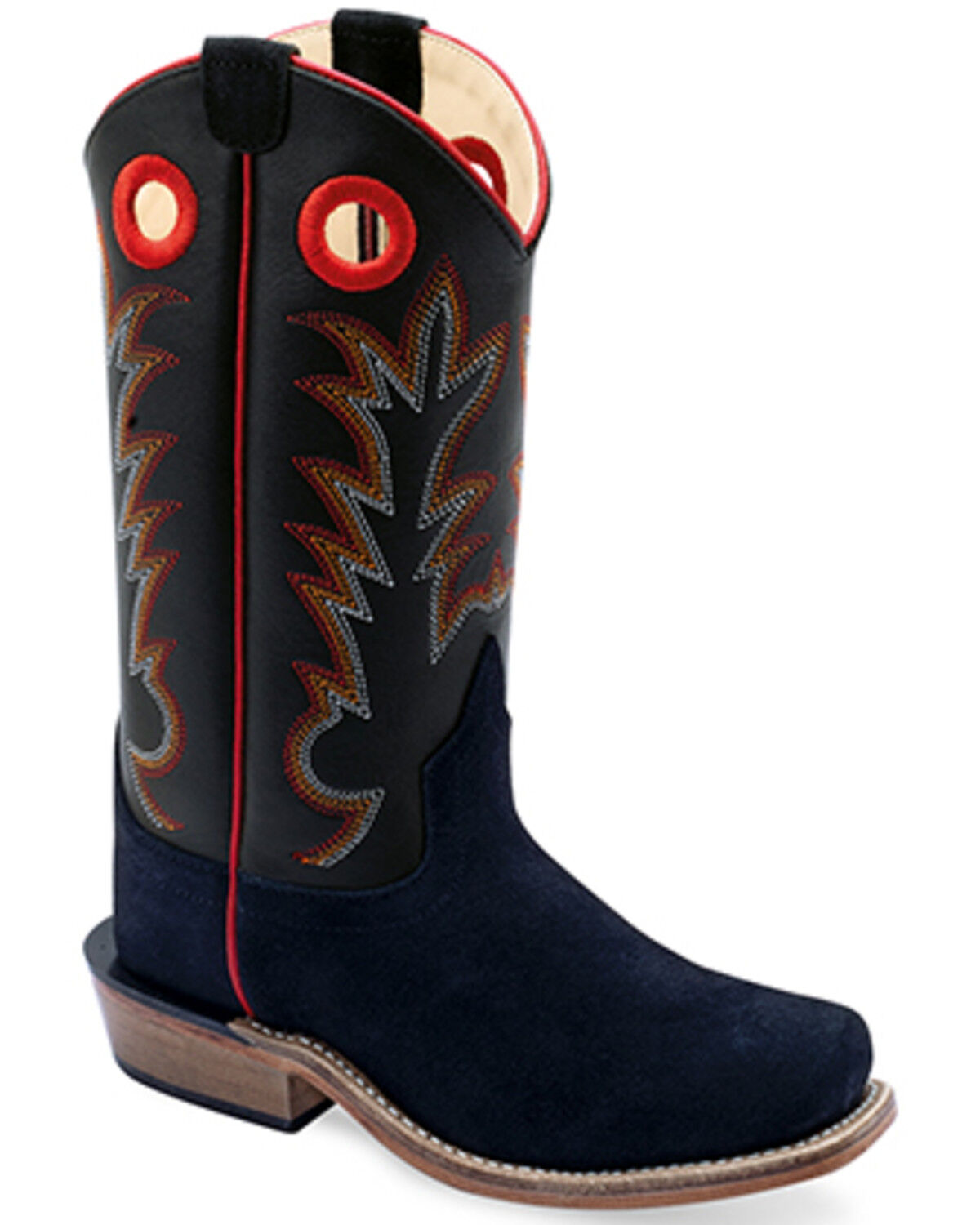 Old West Boys' Suede Western Boots - Broad Square Toe, Black, hi-res