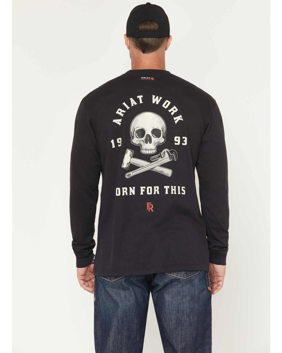 Image #2 - Ariat Men's FR Air Skull Long Sleeve Graphic Work Shirt, Black, hi-res