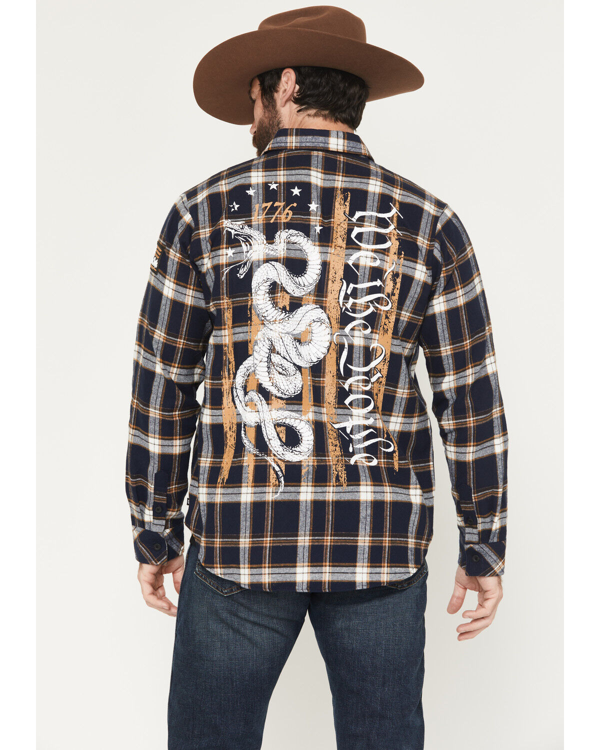 Image #1 - Howitzer Men's We The People Plaid Print Long Sleeve Button-Down Flannel Shirt, Navy, hi-res
