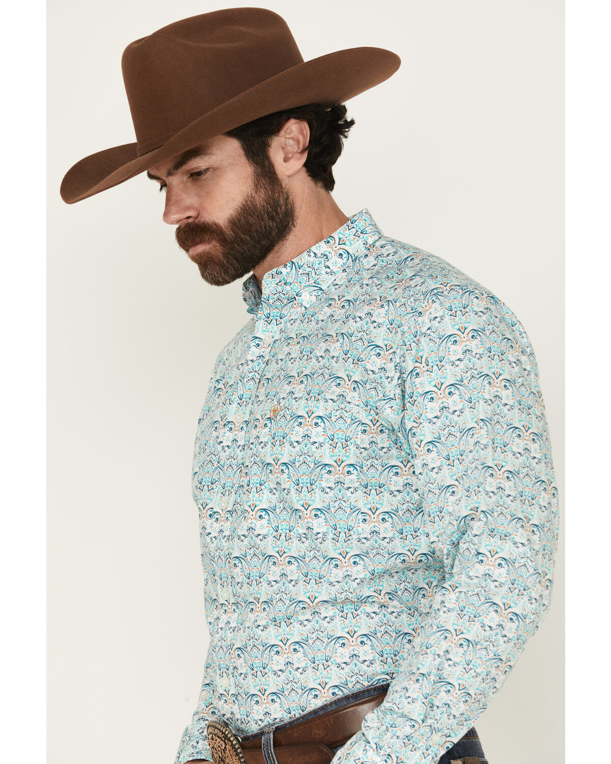 Image #2 - Ariat Men's Jerome Paisley Print Long Sleeve Button-Down Western Shirt - Big, Teal, hi-res