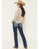 Image #1 - Miss Me Women's Medium Wash Mid Rise Border Pocket 32" Bootcut Stretch Denim Jeans, Medium Wash, hi-res