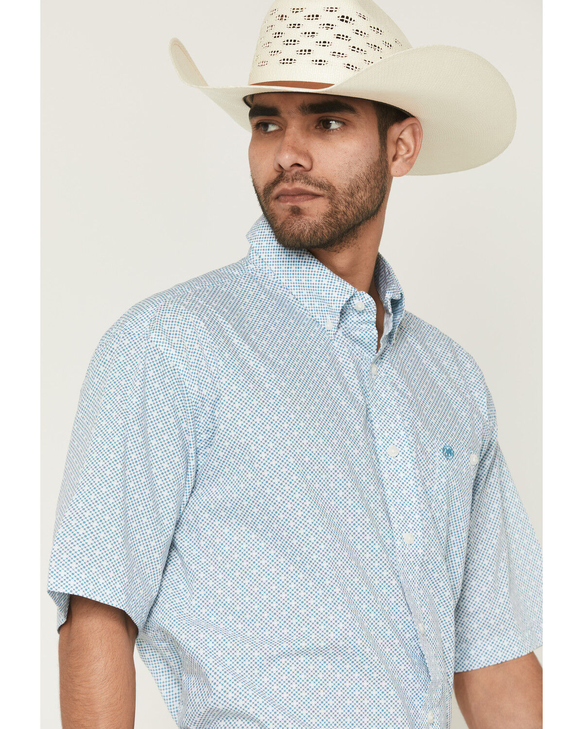 Image #2 - Wrangler Men's Classics Geo Print Short Sleeve Button-Down Western Shirt, Teal, hi-res