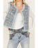 Image #2 - Miss Me Women's Denim Sequins Plaid Vest , Medium Blue, hi-res