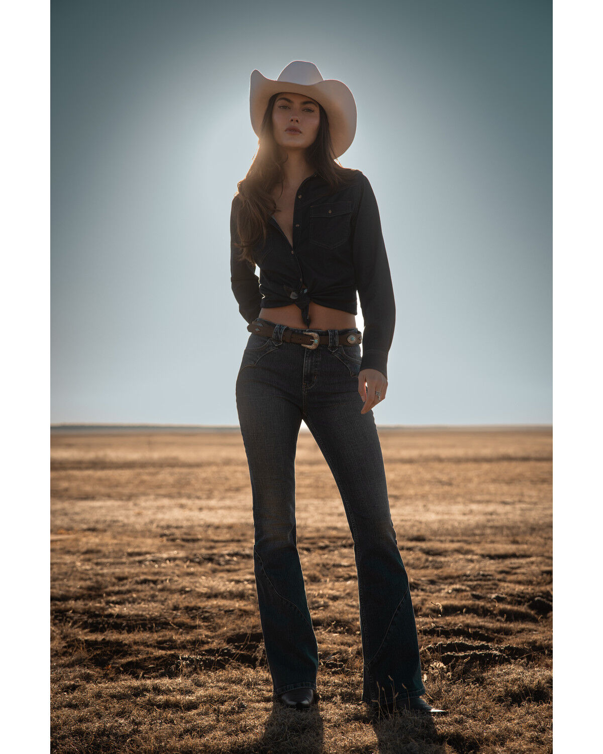 Image #2 - Shyanne Women's Bella Dark Wash Denim Long Sleeve Button-Down Stretch Western Shirt, Dark Wash, hi-res