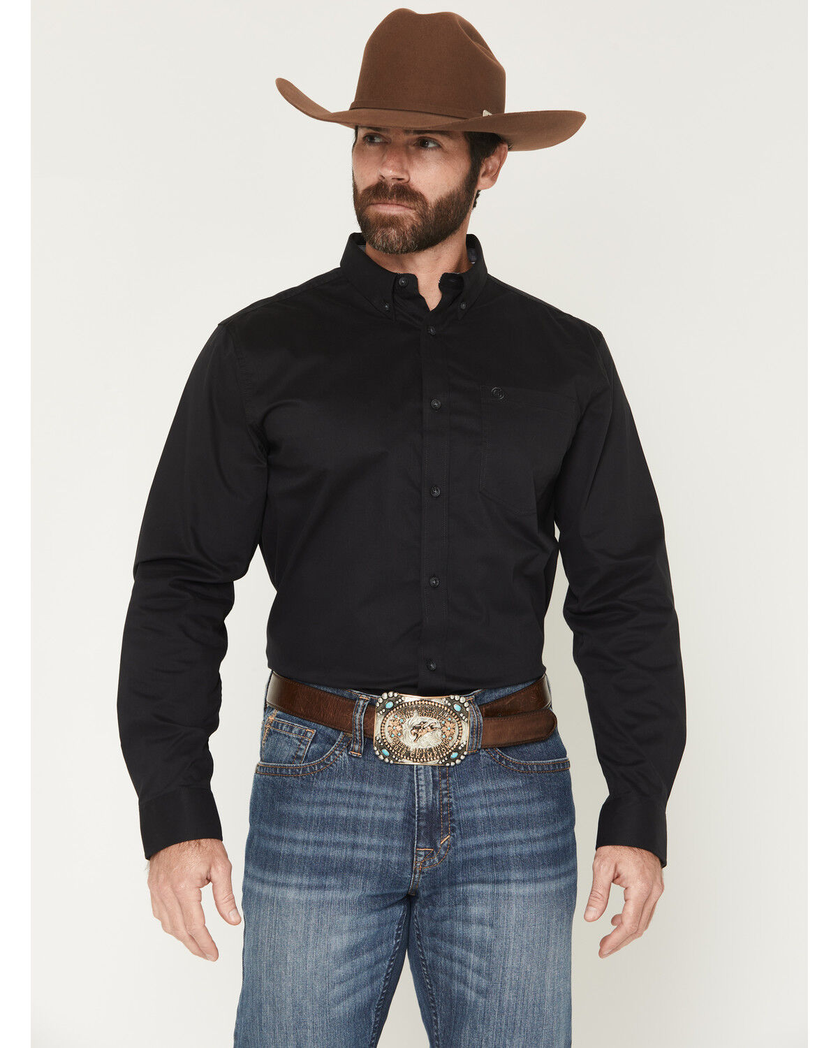 Image #1 - Cody James Men's Basic Solid Long Sleeve Button-Down Stretch Western Shirt, Black, hi-res