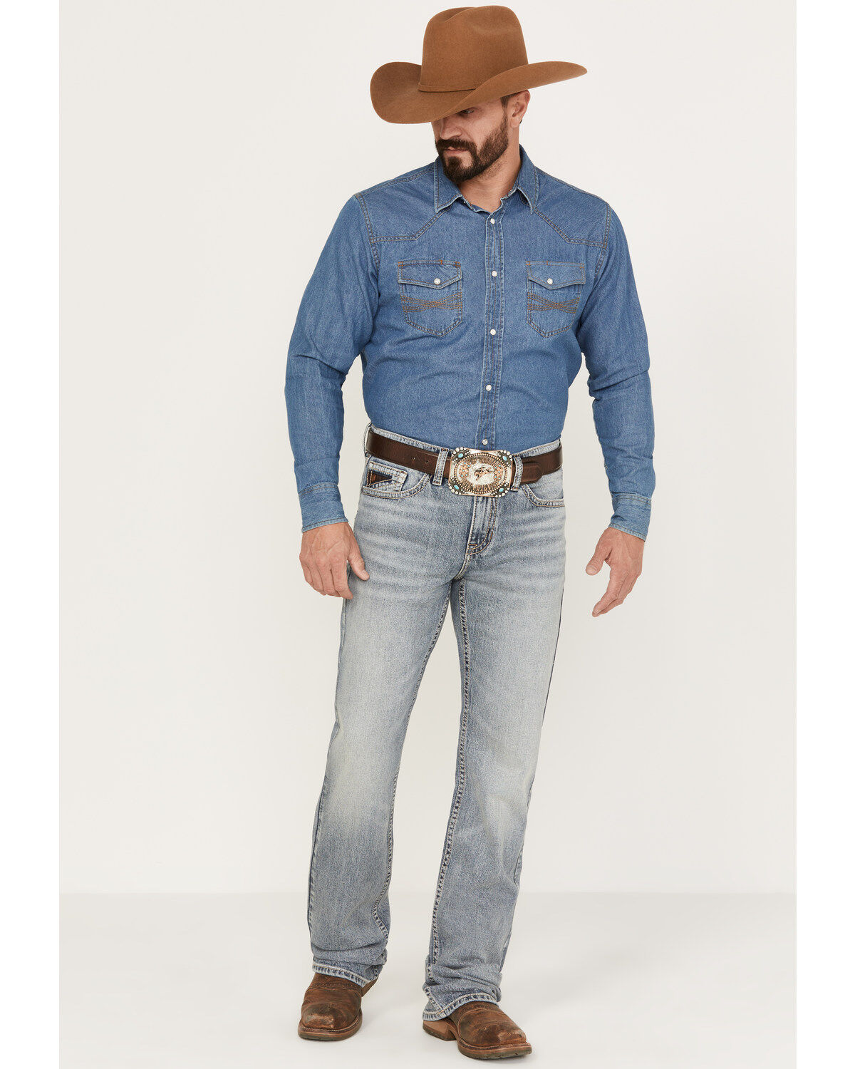 Image #1 - RANK 45&reg; Men's Wild Horse Stackable Straight Stretch Denim Jeans, Light Medium Wash, hi-res