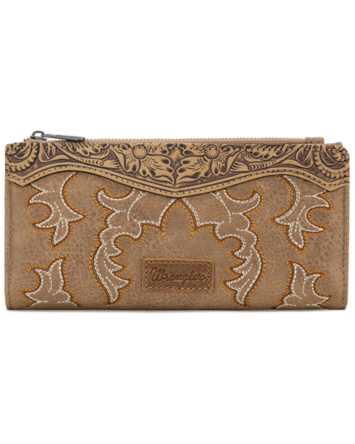 Wrangler Women's Jessie Tooled Bi-Fold Wallet, Khaki, hi-res