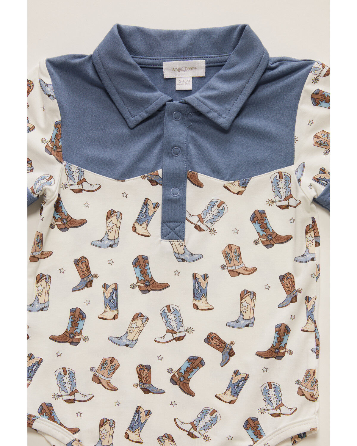 Image #2 - Angel Dear Infant Boys' Cowboy Boots Short Sleeve Onesie, White, hi-res