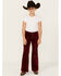 Image #1 - Rock & Roll Denim Girls' Velvet Stretch Button Flare Jeans , Red, hi-res