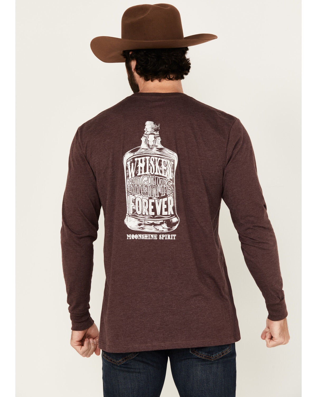 Image #1 - Moonshine Spirit&reg; Men's Whiskey Nights Long Sleeve Graphic T-Shirt, Burgundy, hi-res