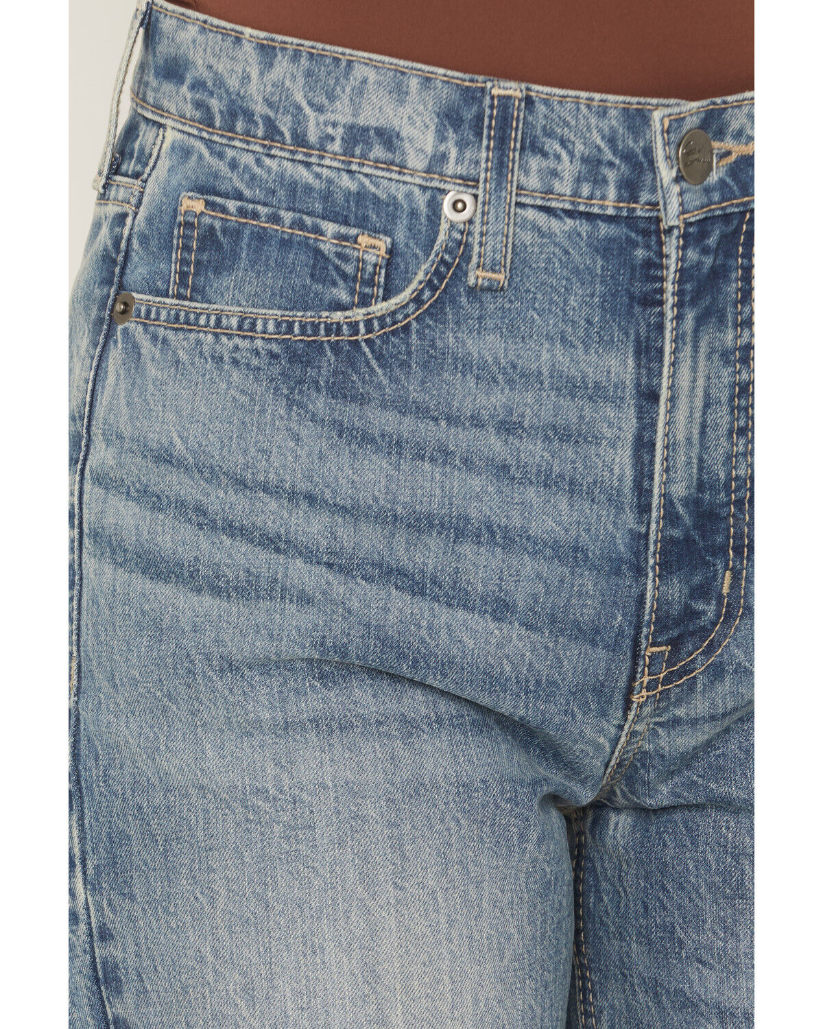 Image #2 - Cruel Girl Women's Medium Wash Casey High Rise Branded Straight Denim Jeans, Medium Wash, hi-res