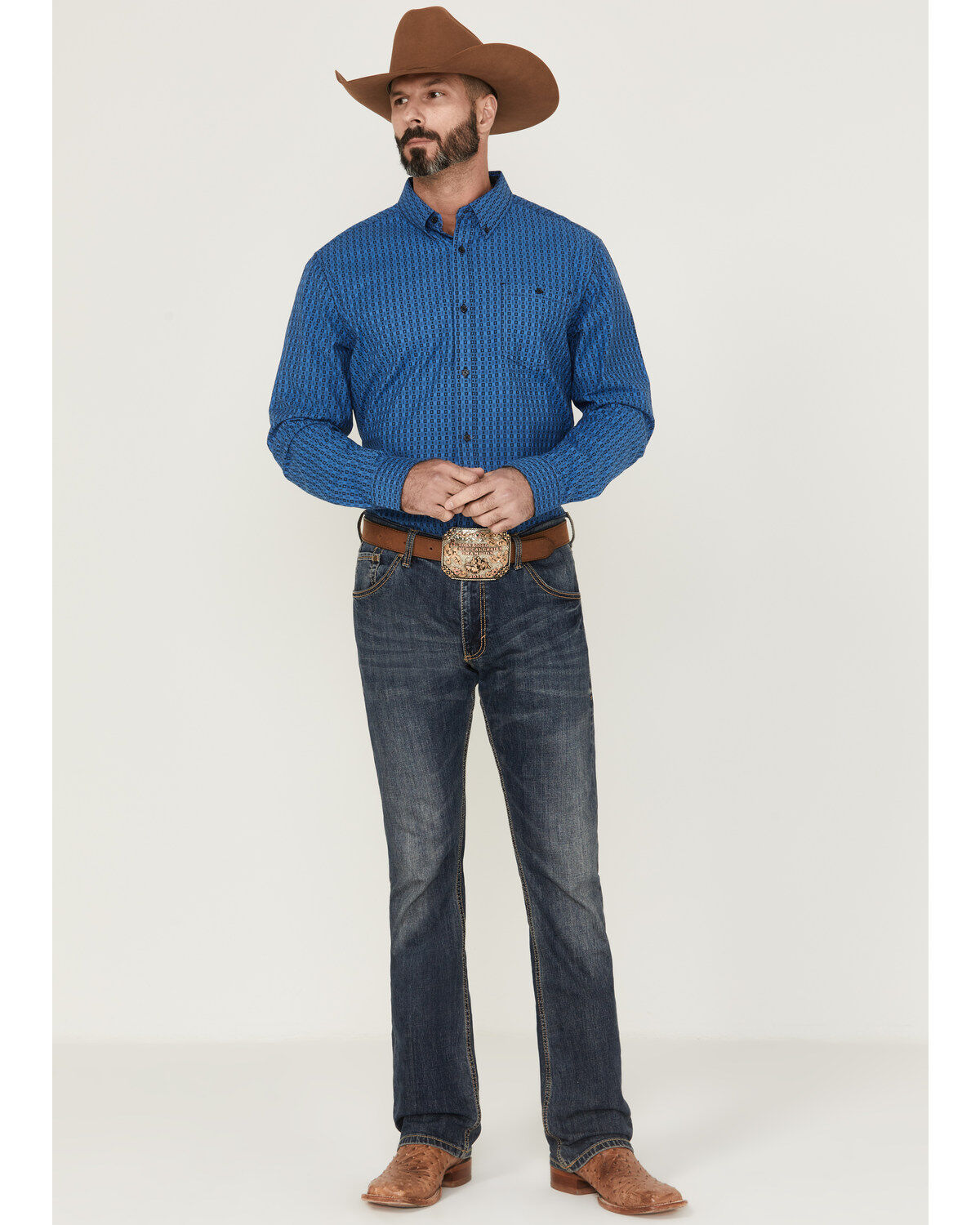 Image #2 - RANK 45&reg; Men's Bulldogger Dobby Geo Button-Down Western Shirt, Blue, hi-res