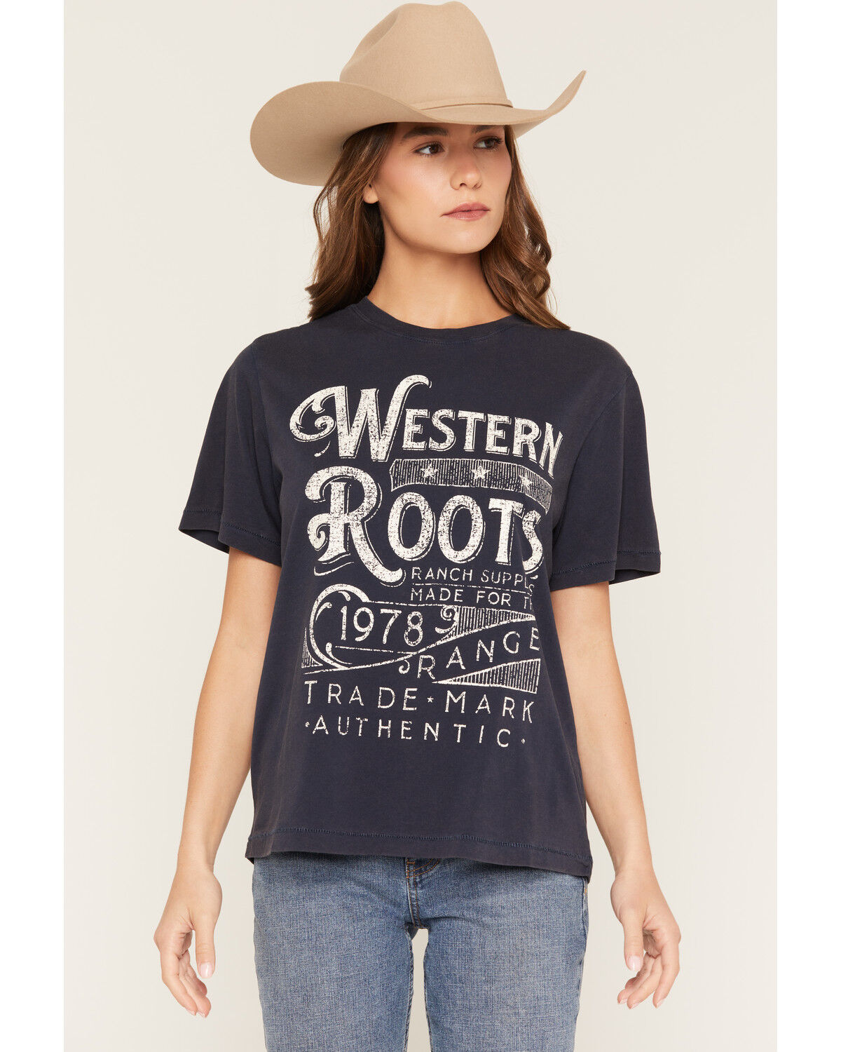 Image #1 - Shyanne Women's Western Roots Short Sleeve Graphic Tee, Navy, hi-res