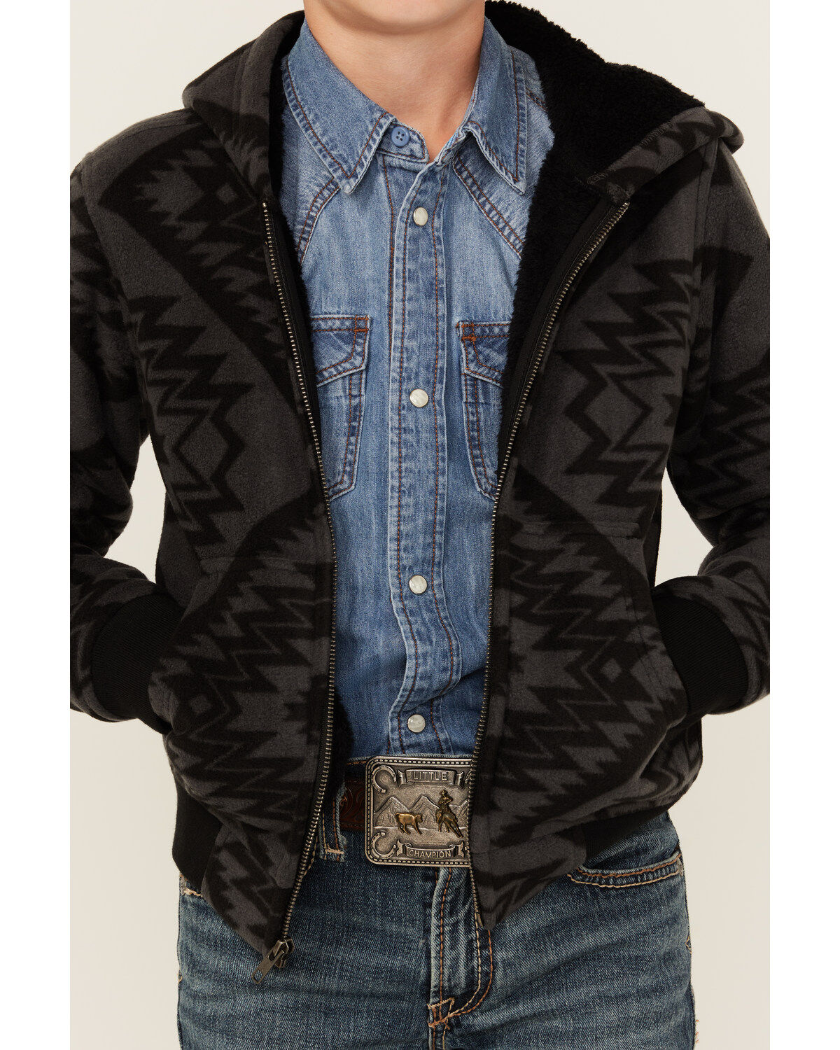 Image #3 - Cody James Boys' Basin Southwestern Print Hooded Jacket, Charcoal, hi-res