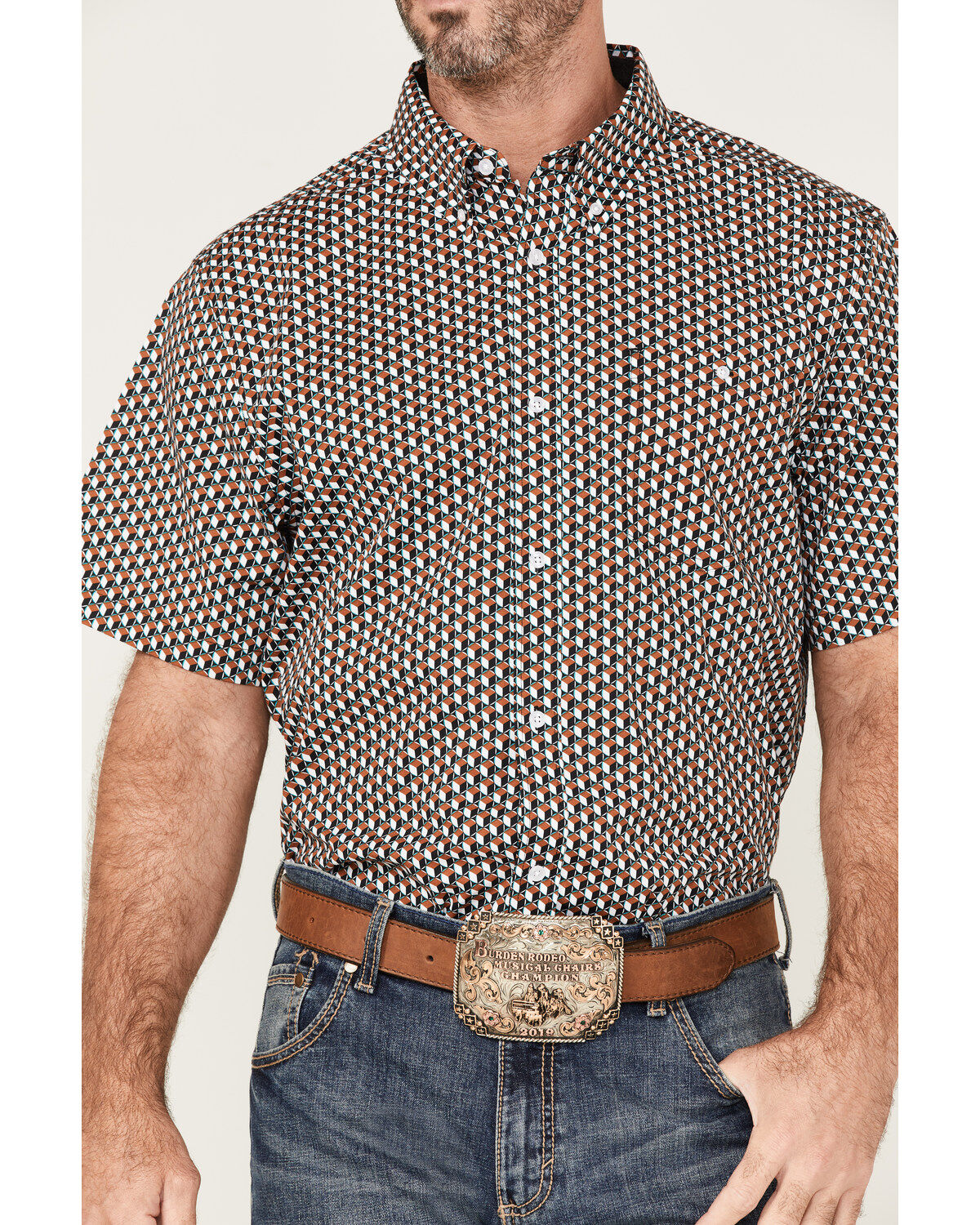 Image #3 - RANK 45&reg; Men's Turbo Geo Print Button-Down Western Shirt, Brown, hi-res