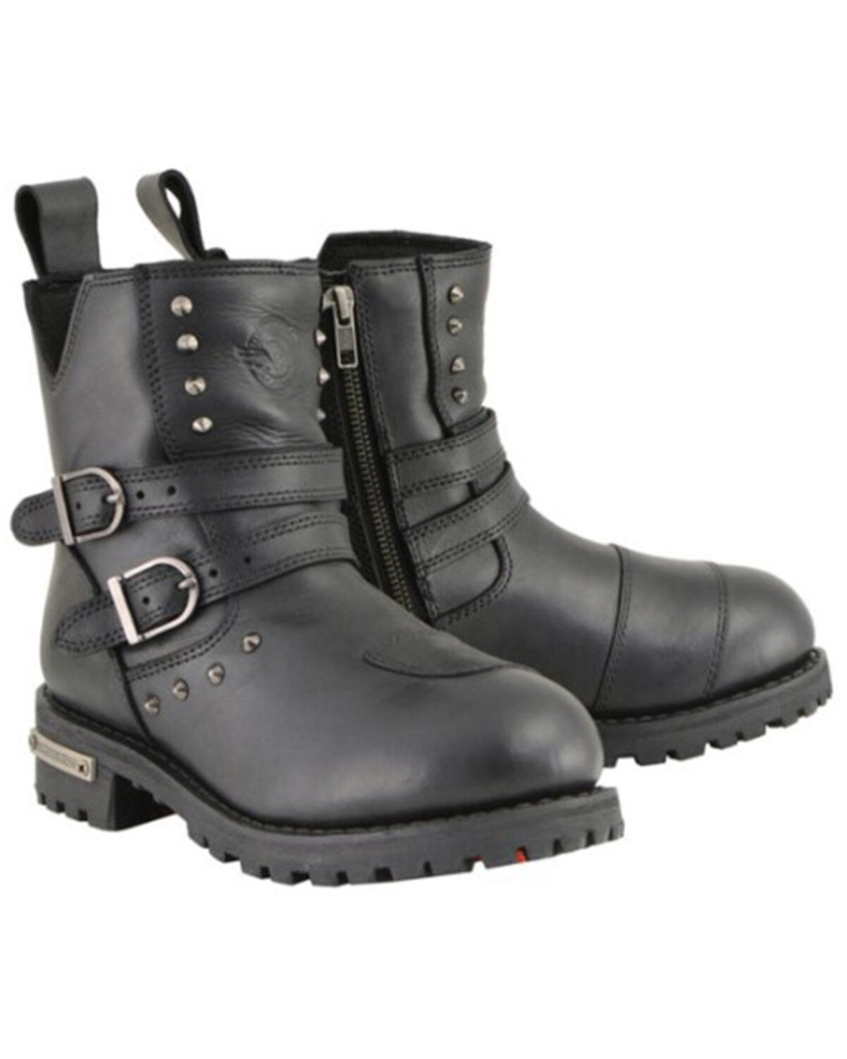 Milwaukee Leather Women's Double Strap Waterproof Studded Boots - Round Toe, Black, hi-res