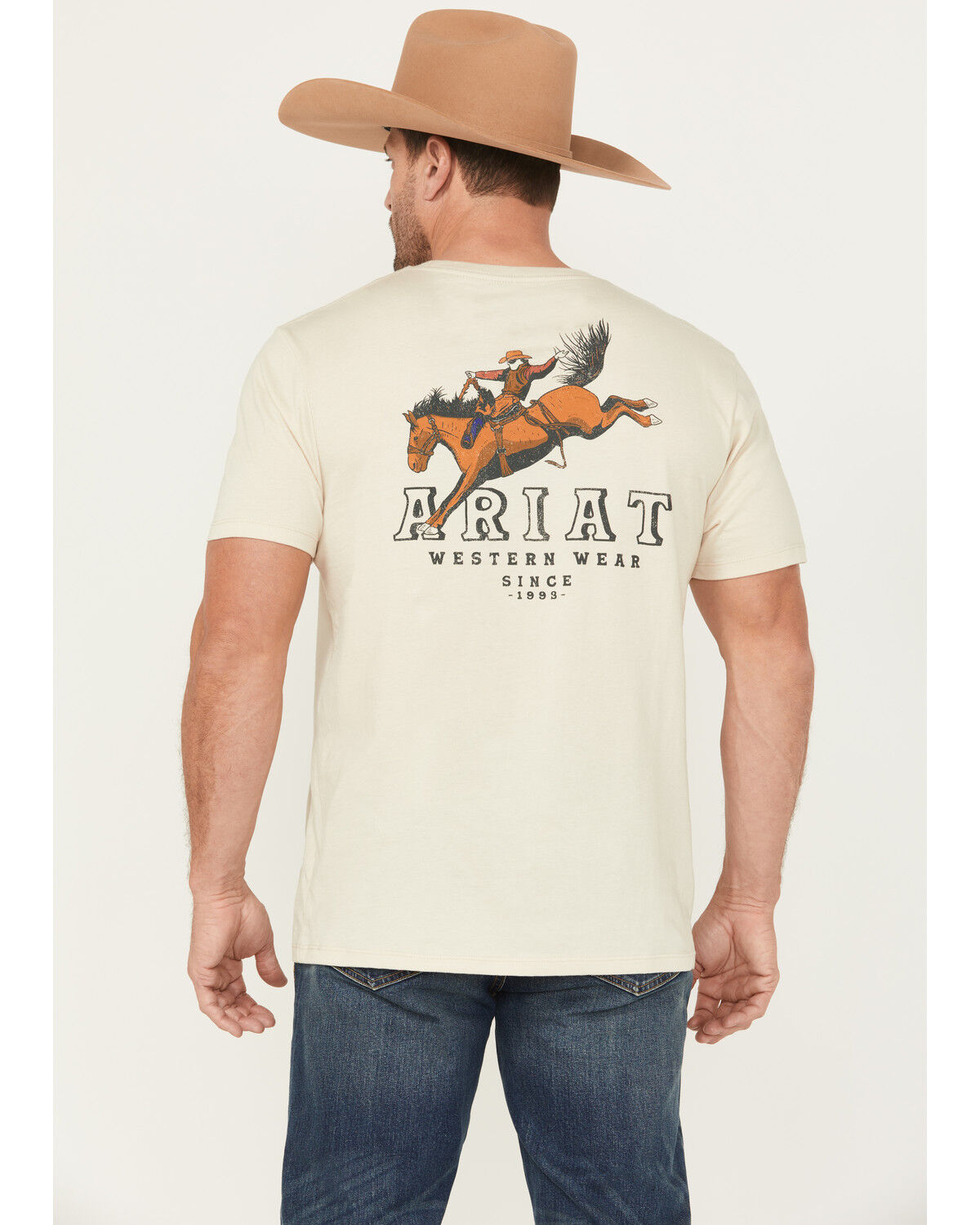 Ariat Men's Bronc Riding Heritage Short Sleeve Graphic T-Shirt, Natural, hi-res