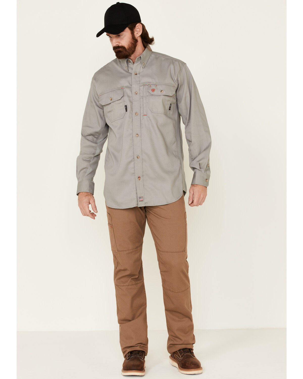 Image #2 - Ariat Men's Fire Resistant Solid Vent Long Sleeve Work Shirt, Silver, hi-res