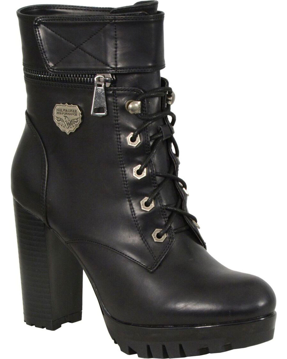 MIlwaukee Leather Women's Black Lace-to-Toe Double Height Option Boots - Round Toe, Black, hi-res