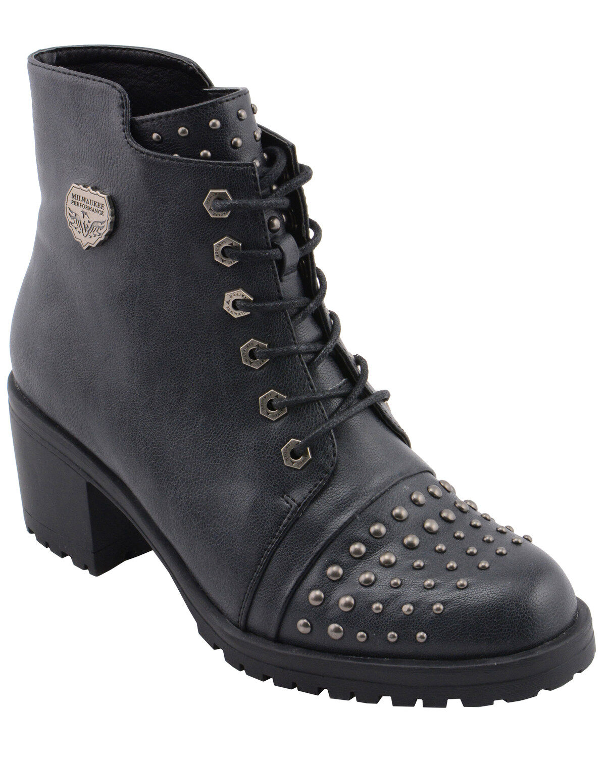 Milwaukee Leather Women's Studded Rocker Boots - Round Toe, Dark Grey, hi-res