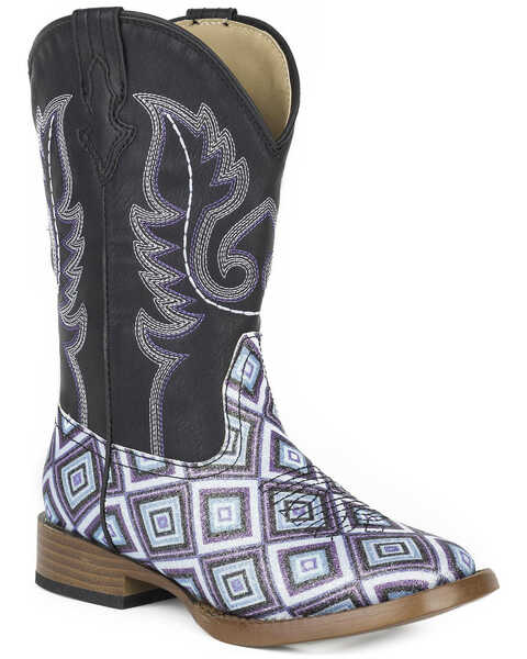 Image #1 - Roper Girls' Glitter Diamonds Western Boots - Square Toe , Blue, hi-res