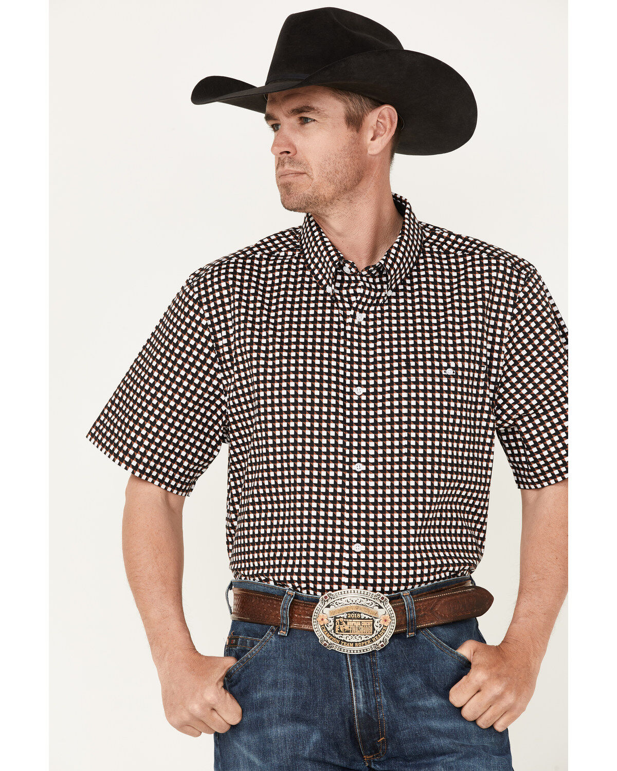 Image #1 - RANK 45&reg; Men's Bruiser Geo Print Button-Down Western Shirt, Multi, hi-res