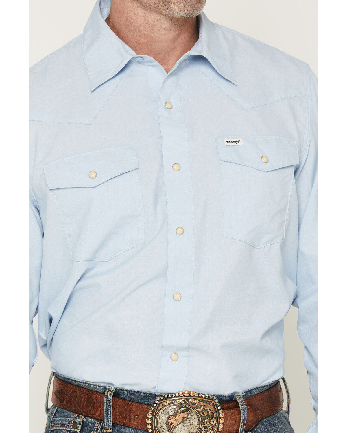 Image #3 - Wrangler ATG Men's Drover Utility Solid Long Sleeve Snap Western Shirt, Blue, hi-res