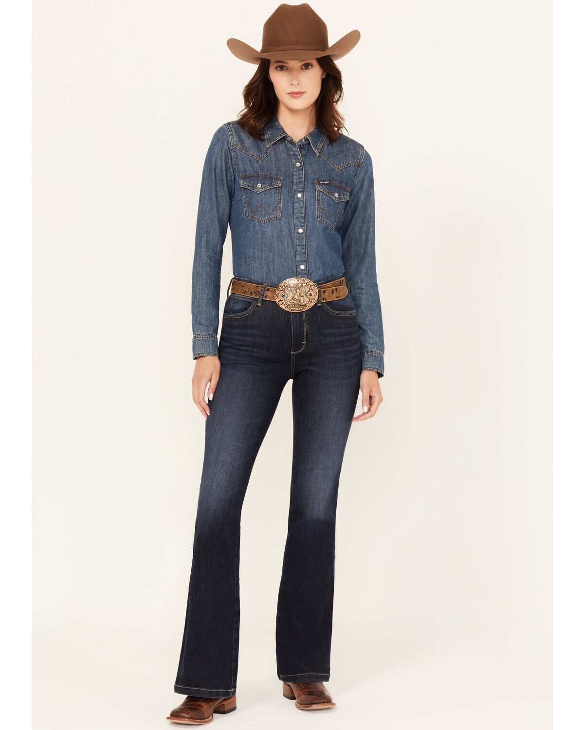 Wrangler Women's Madilyn Dark Wash Bespoke High Rise Flare Stretch Denim Jeans, Dark Wash, hi-res