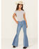 Image #1 - Shyanne Girls' Seraphina Medium Wash Blocked Flare Comfort Stretch Denim Jeans , Medium Wash, hi-res