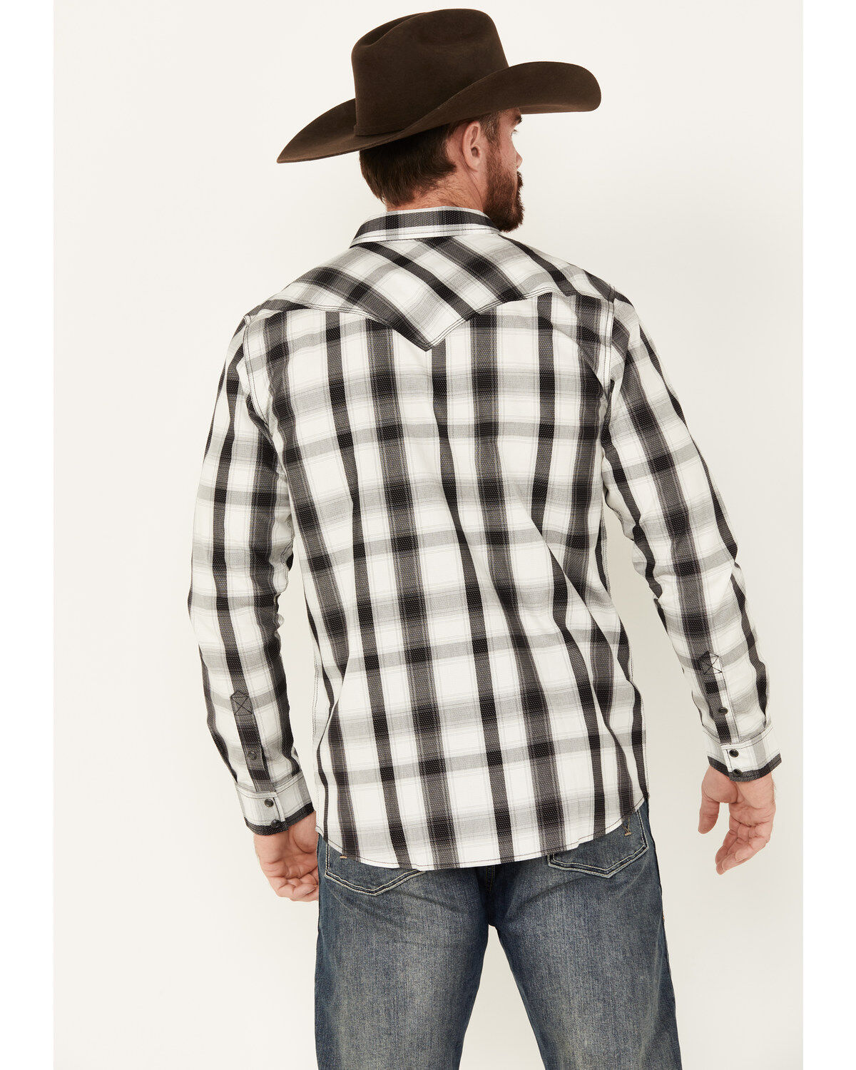 Image #4 - Moonshine Spirit&reg; Men's Skylark Plaid Print Long Sleeve Pearl Snap Western Shirt, White, hi-res