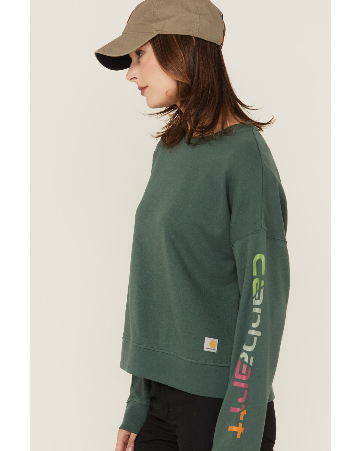 Image #2 - Carhartt Women's TENCEL&trade; Fiber Series Loose Fit Long Sleeve Graphic Sweatshirt, Forest Green, hi-res