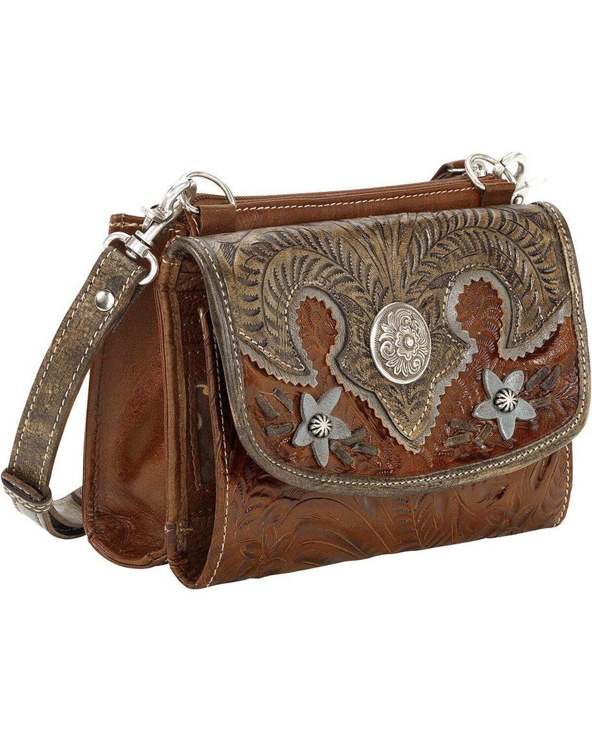 American West Desert Wildflower Crossbody Bag, Brown, hi-res