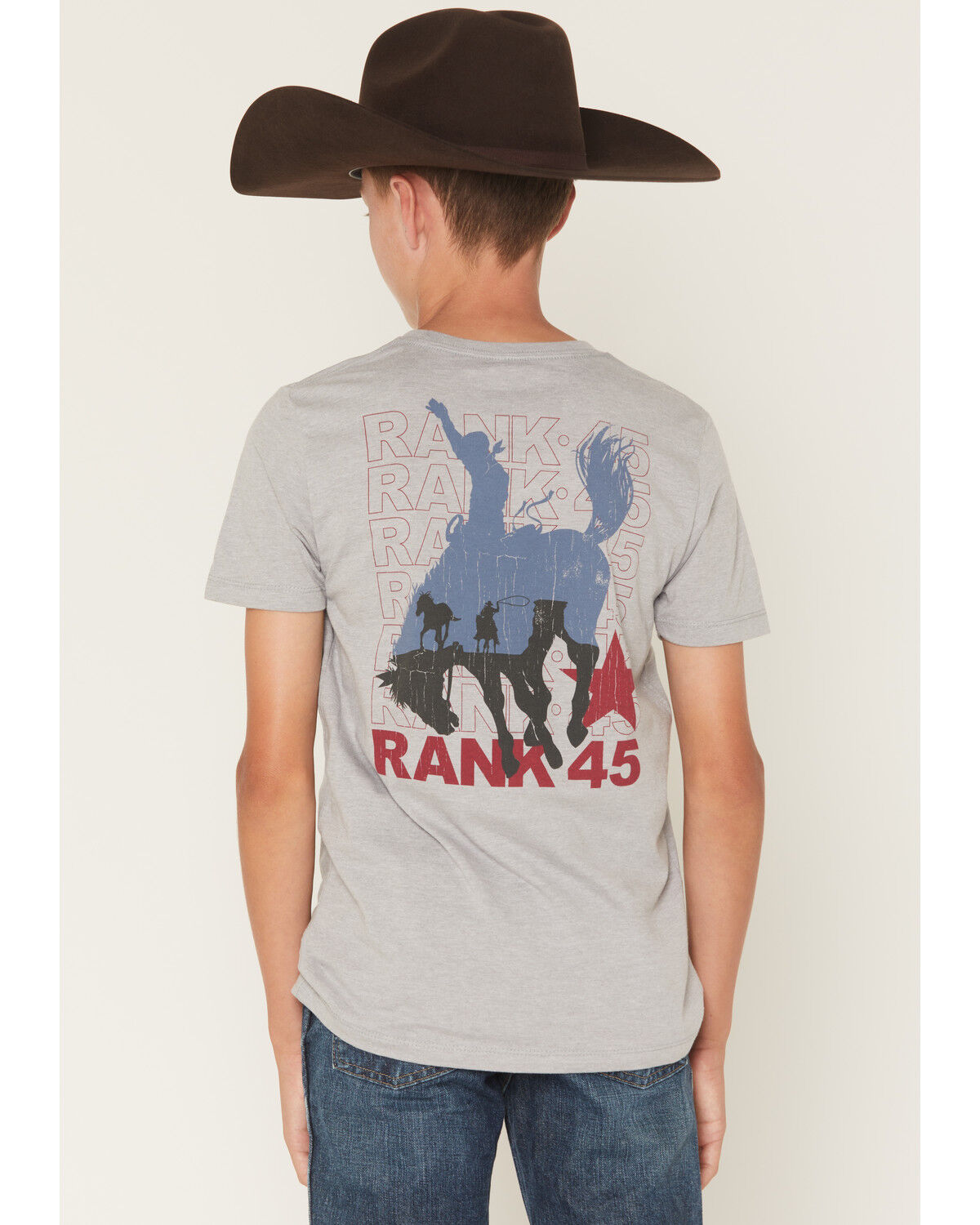 Image #1 - RANK 45&reg; Boys' Americana Cowboy Logo Short Sleeve Graphic T-Shirt, Silver, hi-res