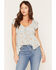 Image #1 - Wild Moss Women's Floral Print Hanky Hem Short Sleeve Top, Light Blue, hi-res