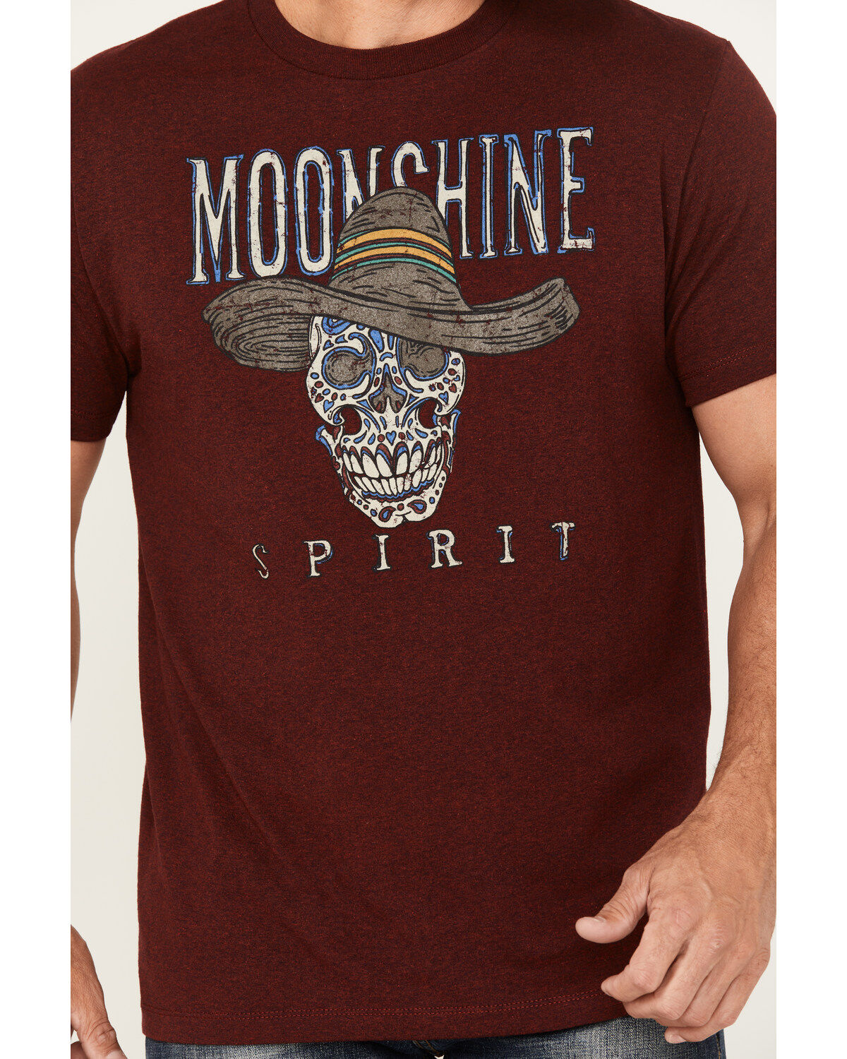 Image #3 - Moonshine Spirit&reg; Men's Sombrero Skull Short Sleeve Graphic T-Shirt, Burgundy, hi-res