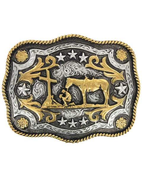 Image #1 - Cody James® Men's Christain Cowboy Rectangle Belt Buckle, Silver, hi-res
