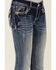 Image #2 - Grace in LA Girls' Medium Wash Paisley Embroidered Faux Flap Pocket Bootcut Stretch Denim Jeans , Medium Wash, hi-res