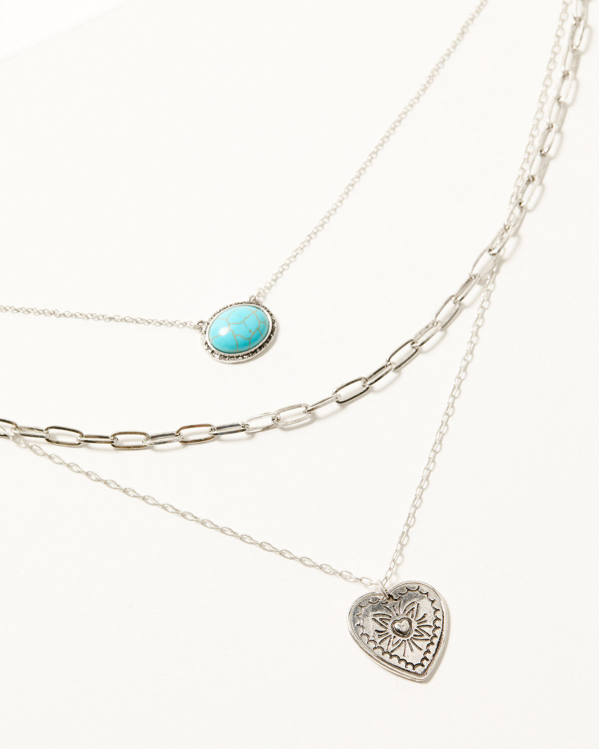 Shyanne Women's Heart And Stone Layered Necklace, Silver, hi-res