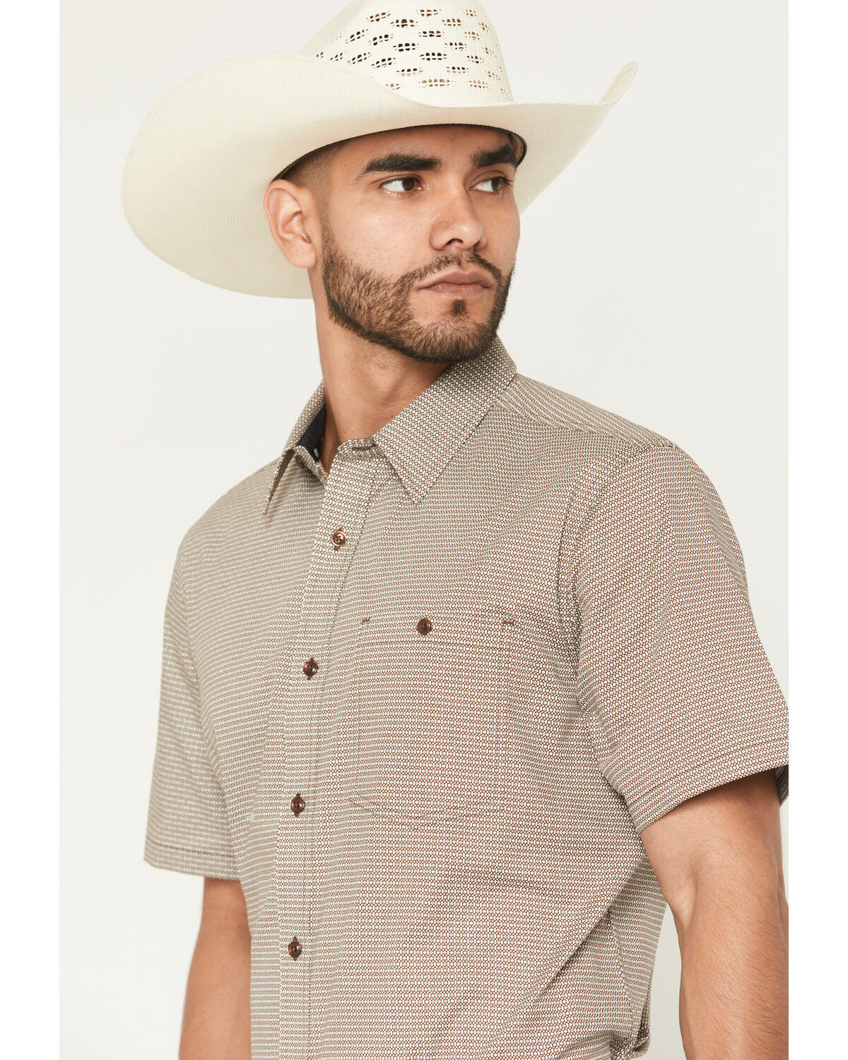 Image #2 - RANK 45&reg; Men's Canyon Echo Micro Geo Print Short Sleeve Button-Down Stretch Western Shirt, Lt Brown, hi-res
